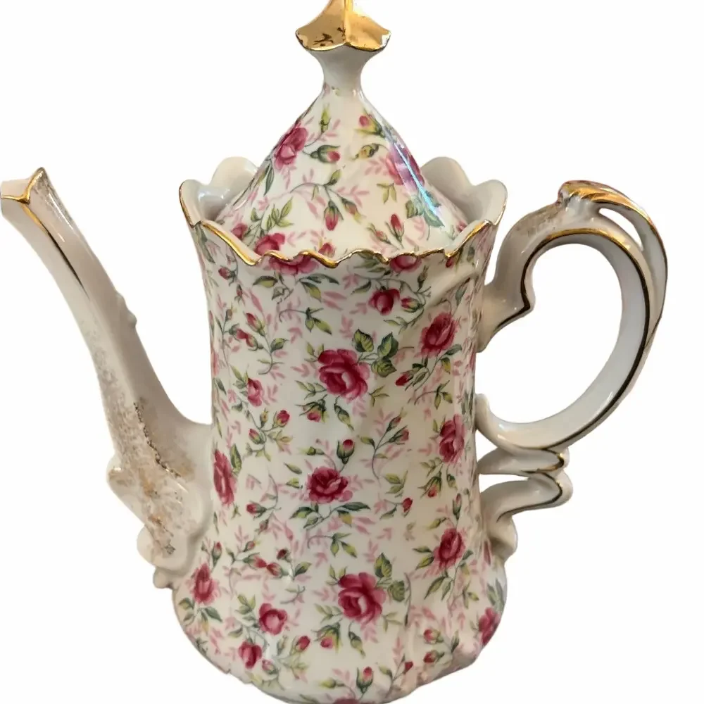 Lefton Rose chintz Bone China Coffee Pot hand painted  original sticker 660R